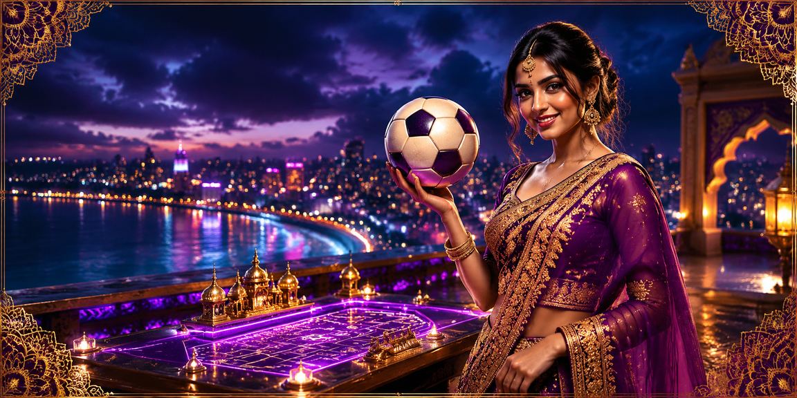 Mumbai night view with football and betting neon lights